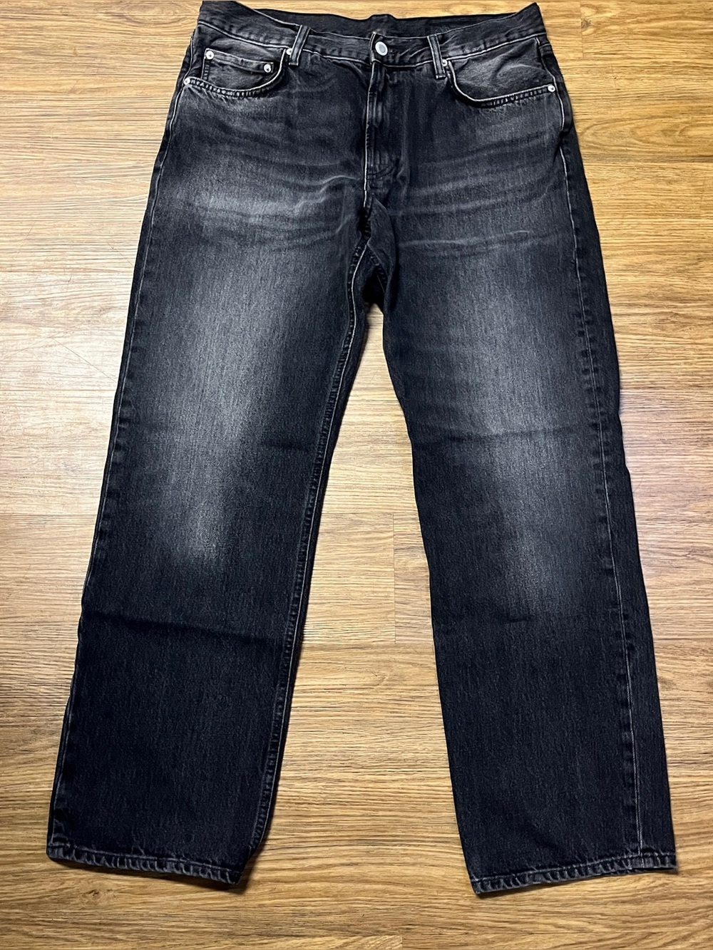 Zara Women’s Faded Black Straight Denim Jeans Baggy Grunge Casual High Rise 12